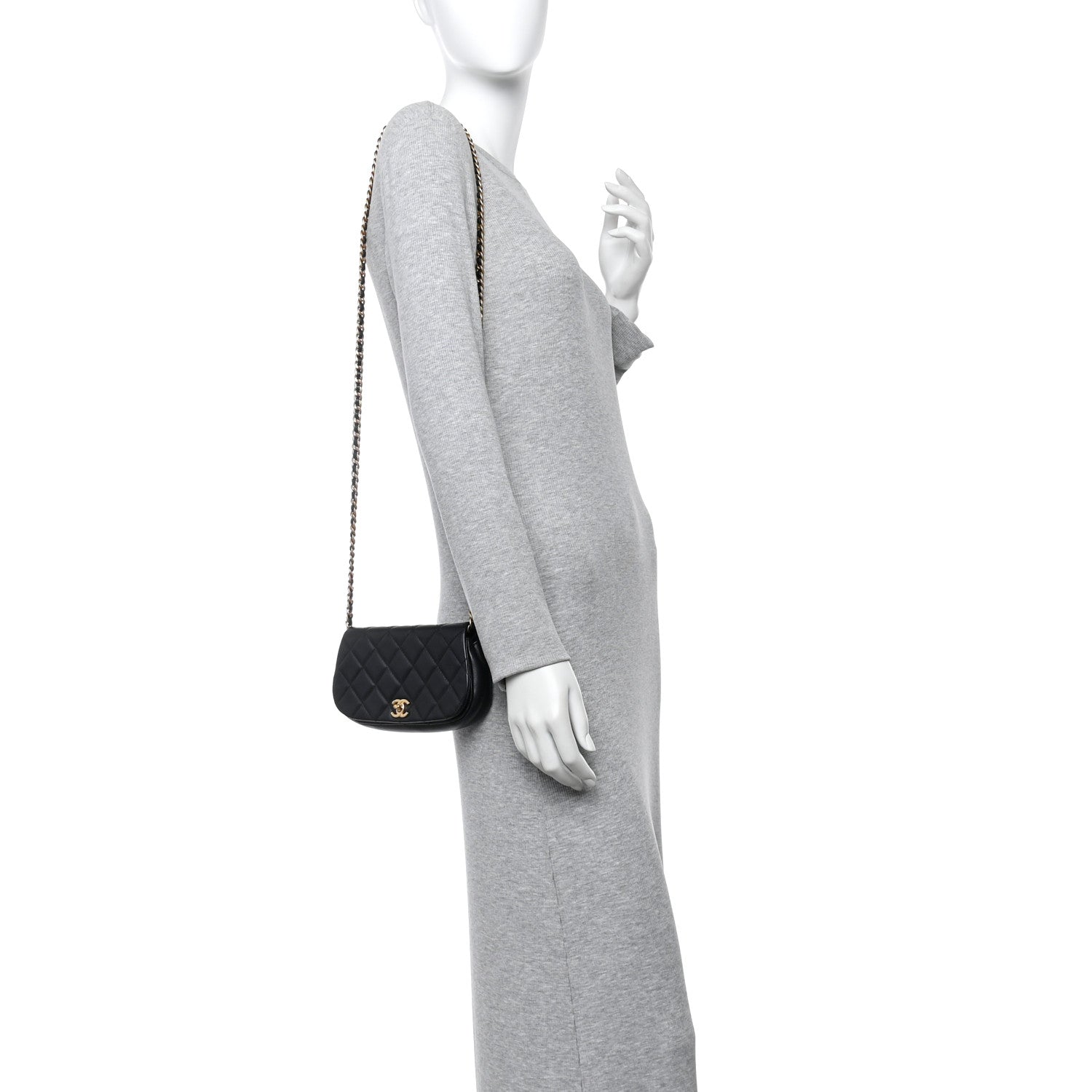 Chanel Calfskin Quilted Coco Mail Clutch With Chain Black