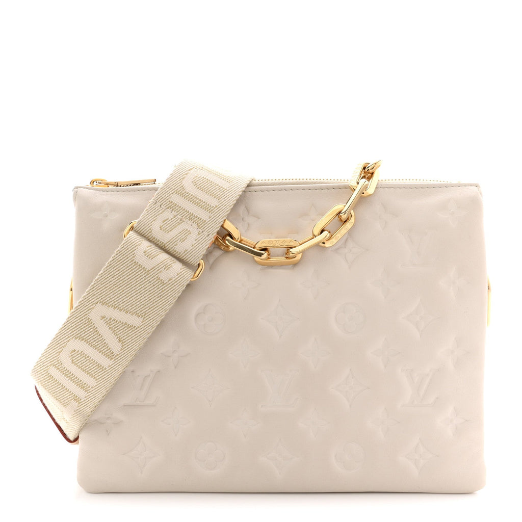 Louis Vuitton Lambskin Embossed Monogram Coussin PM Beige Cream