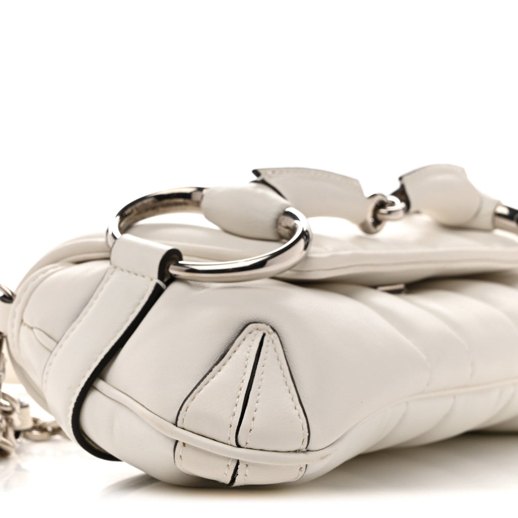 Gucci Nappa Vertical Matelasse Small Maxi Horsebit Chain Shoulder Bag Great White