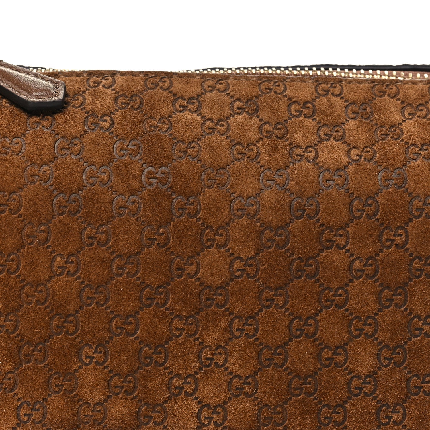 Gucci Suede GG Monogram Half Horsebit Mini Shoulder Bag Brown