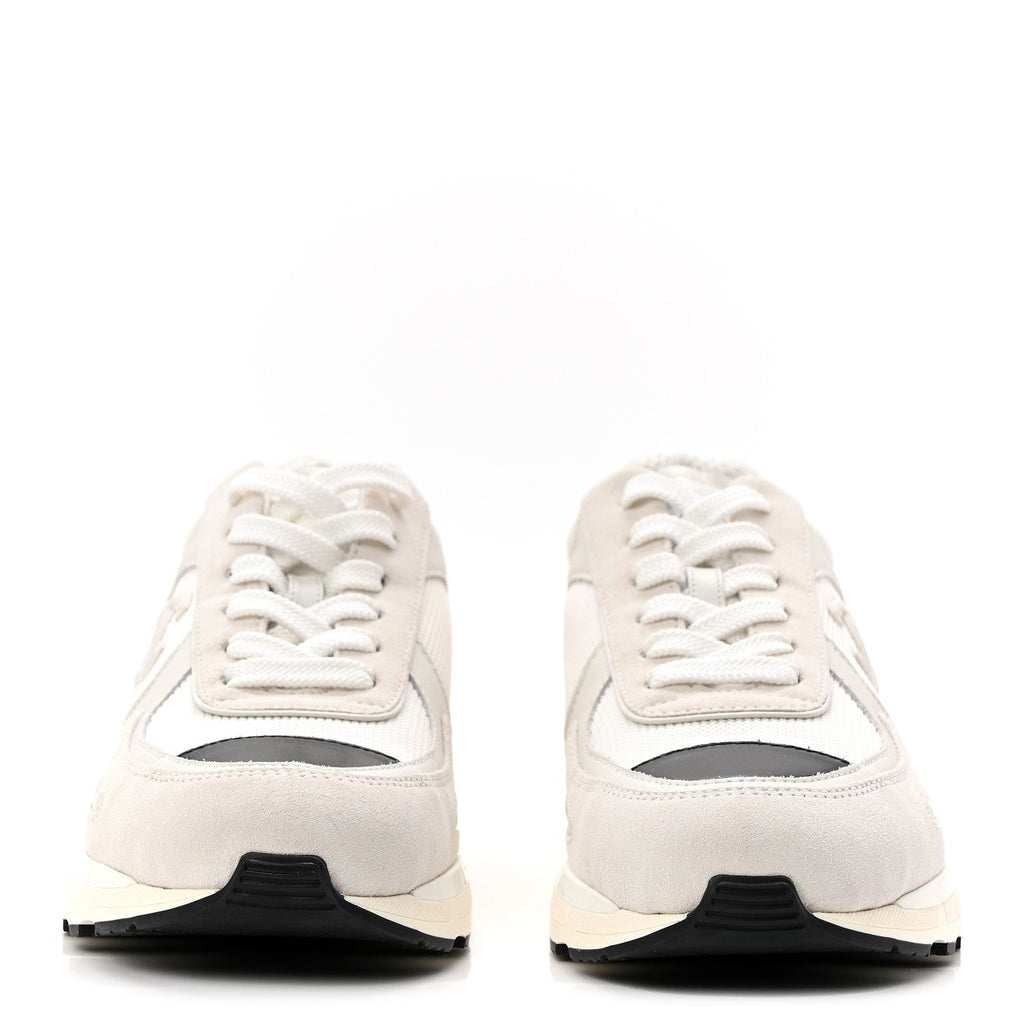 Mixed Fibers Suede Shiny Calfskin Womens CC Sneakers 38.5 White