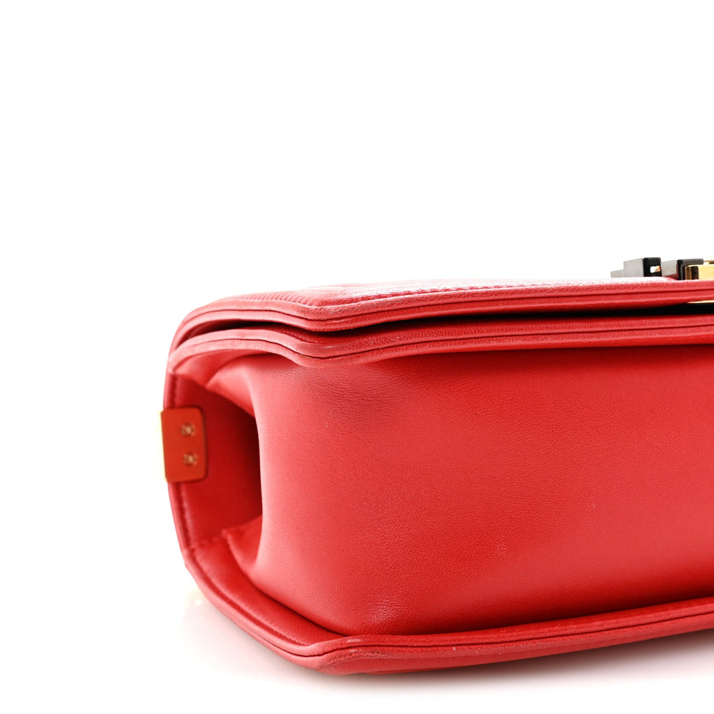 Chanel Lambskin Embossed Medium Boy Cube Flap Red