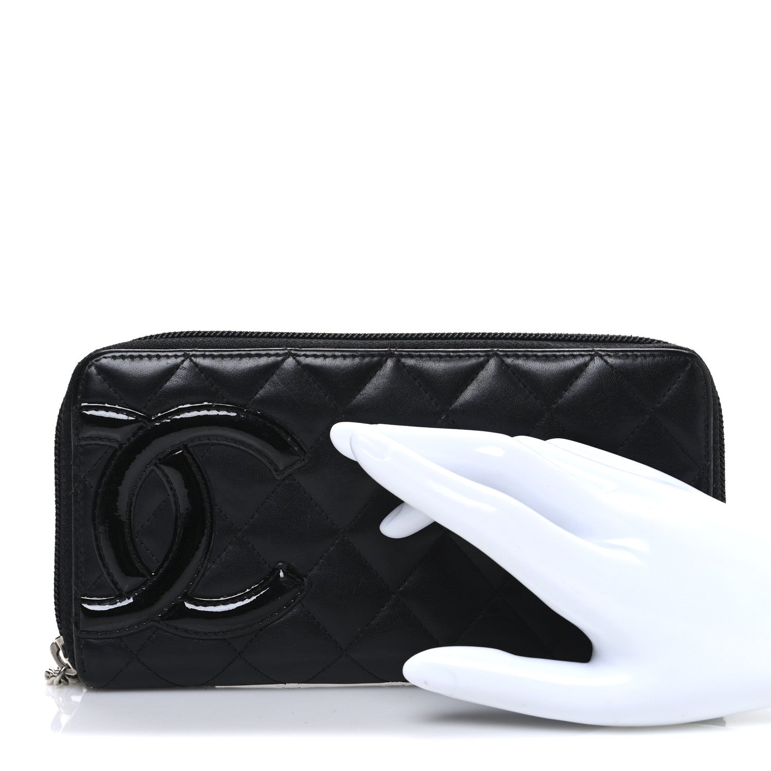 Calfskin Quilted Cambon Large Gusset Zip Around Wallet Black