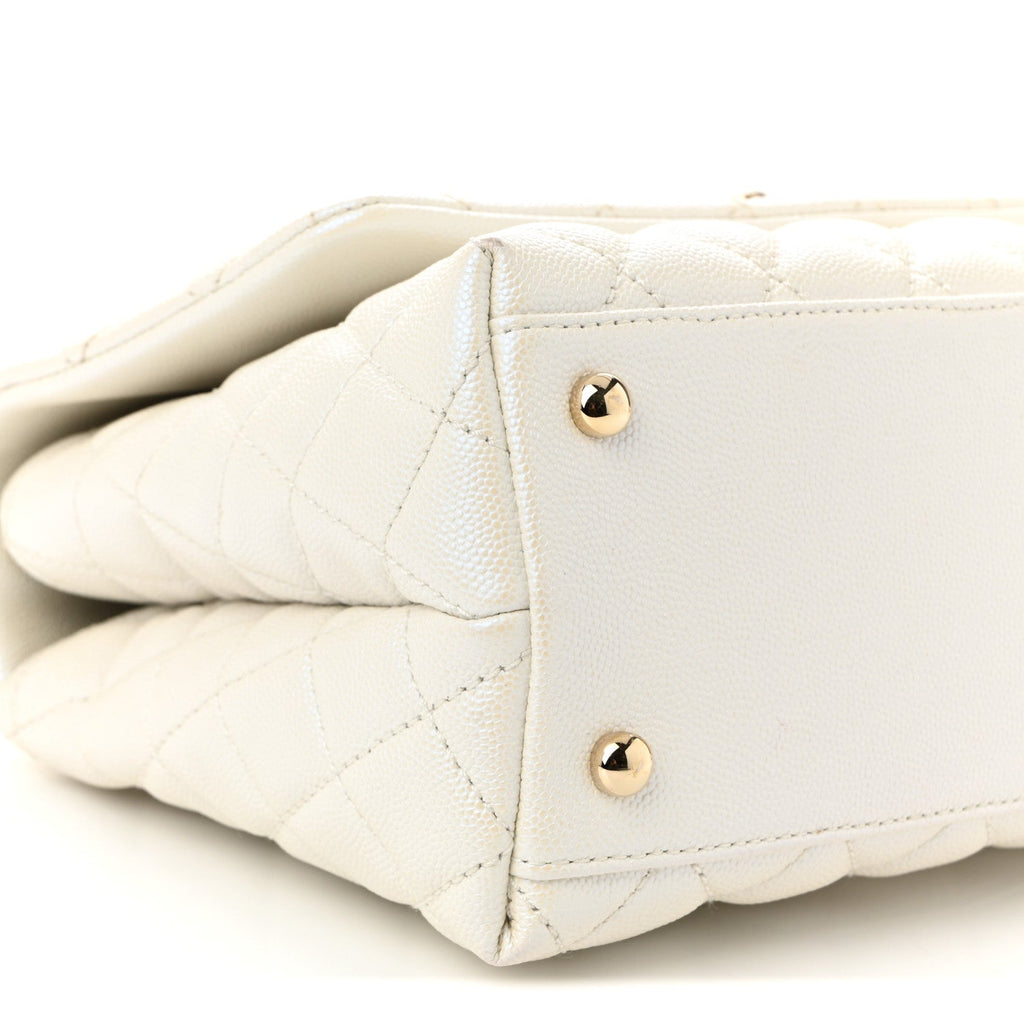 Chanel Iridescent Caviar Quilted Small Coco Handle Flap White
