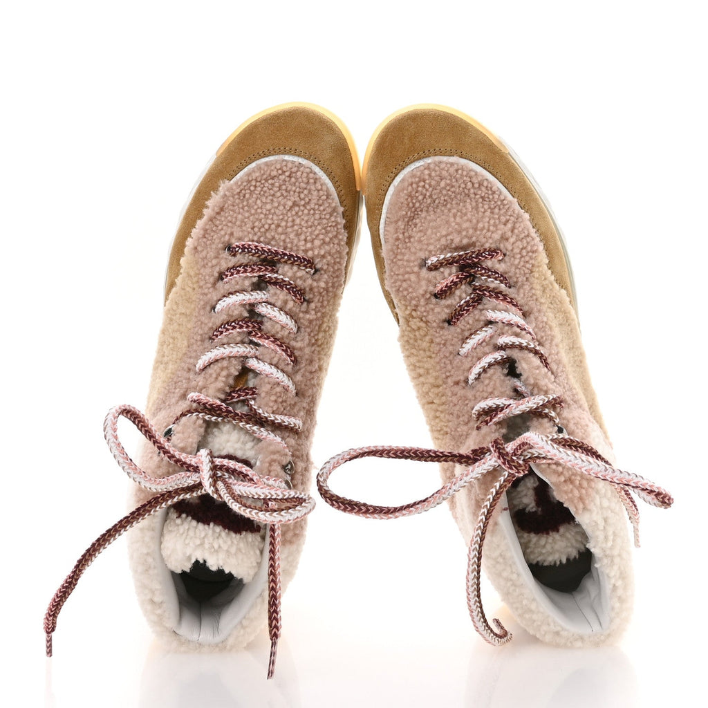 Chanel Shearling Suede CC High Top Sneakers 40 White Pink