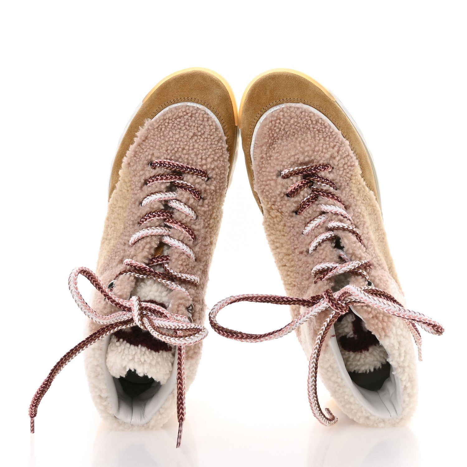 Chanel Shearling Suede CC High Top Sneakers 40 White Pink