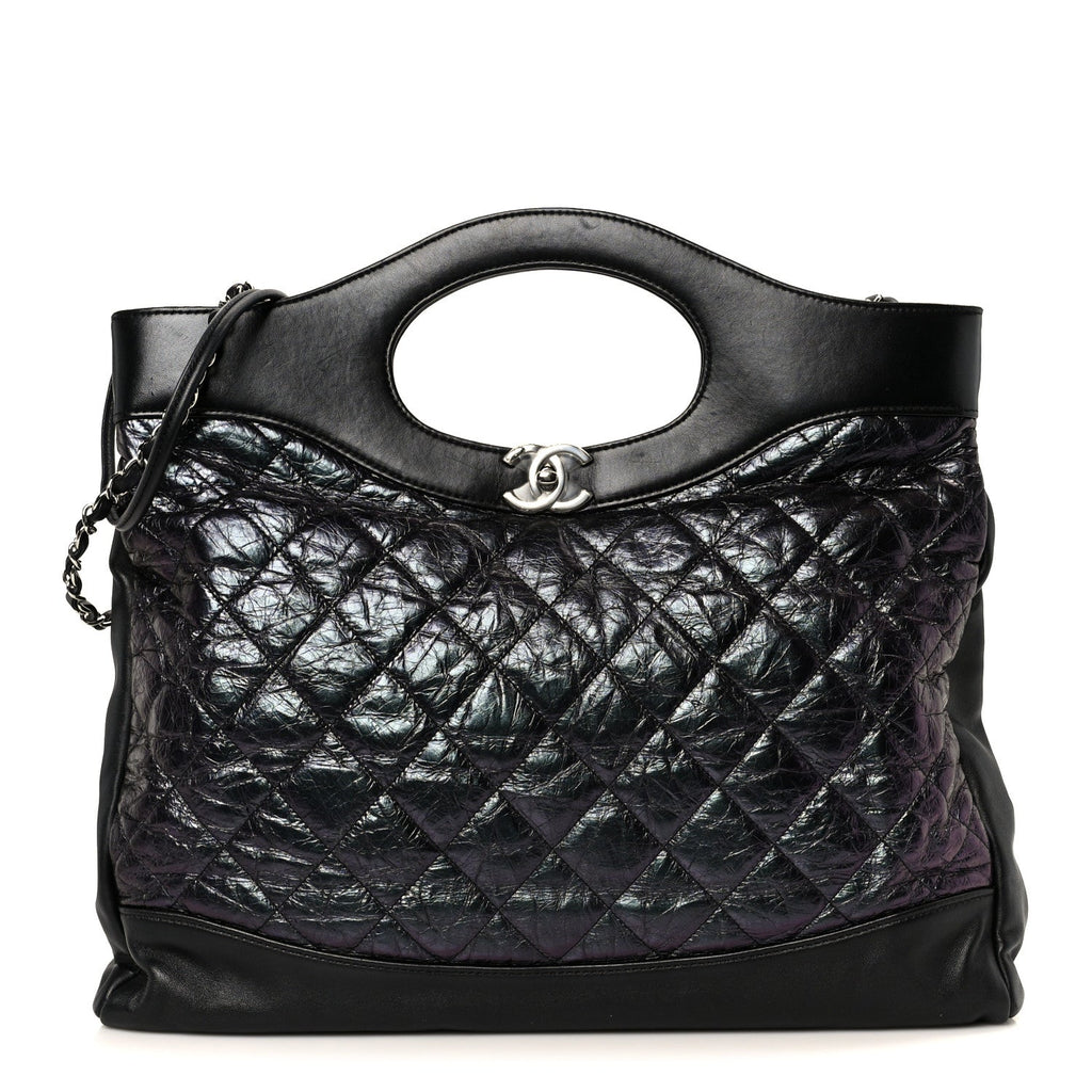 Chanel Crumpled Calfskin Quilted 31 Large Shopping Bag Black
