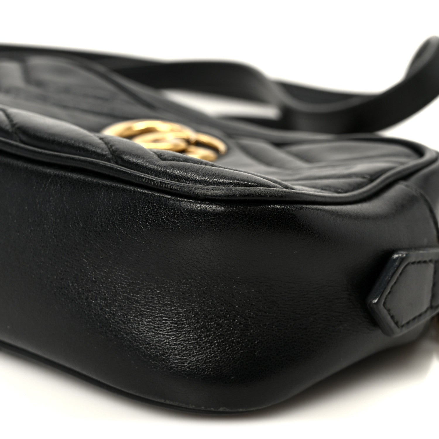 Gucci Calfskin Matelasse Mini GG Marmont Chain Shoulder Bag Black