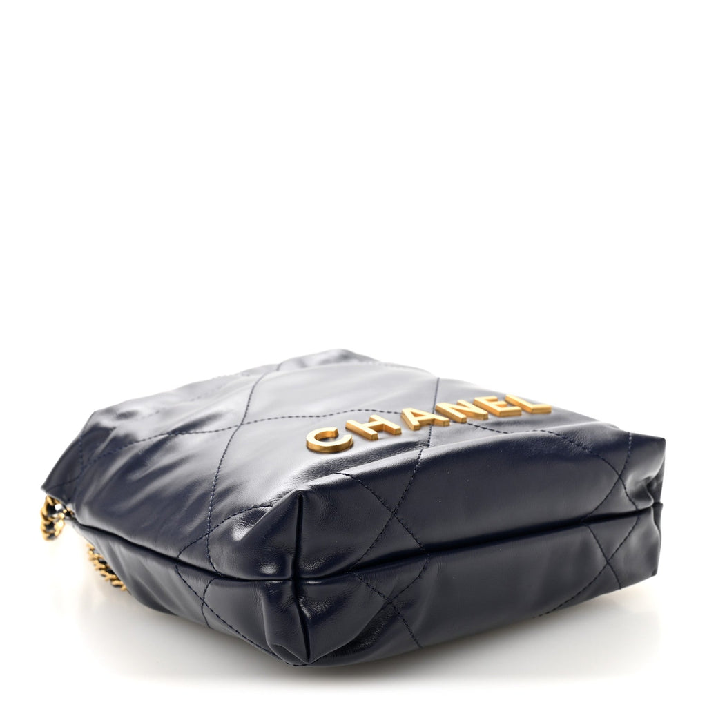 Chanel Shiny Calfskin Quilted Mini Chanel 22 Navy Blue