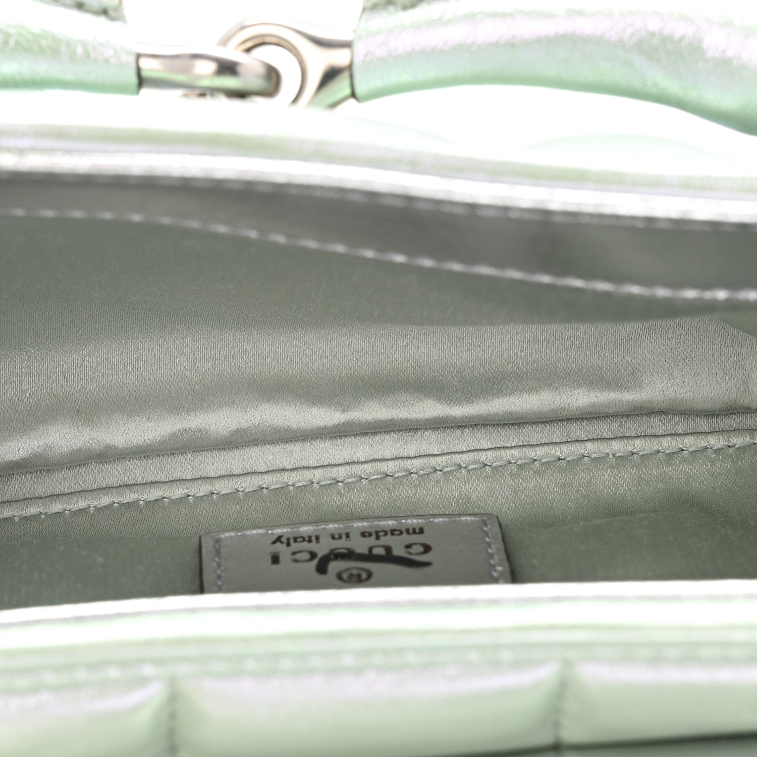 Gucci Iridescent Nappa Vertical Matelasse Small Maxi Horsebit Chain Shoulder Bag Iridescent Salvy Green