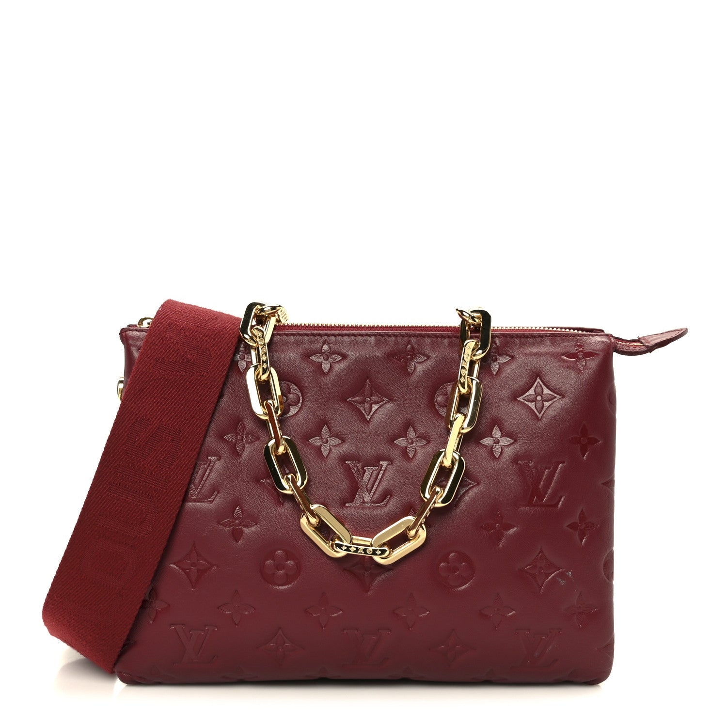 Louis Vuitton Lambskin Embossed Monogram Coussin PM Wine