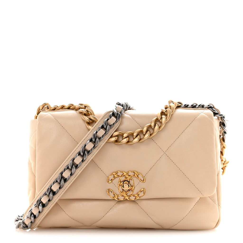 Chanel Goatskin Quilted Medium Chanel 19 Flap Beige