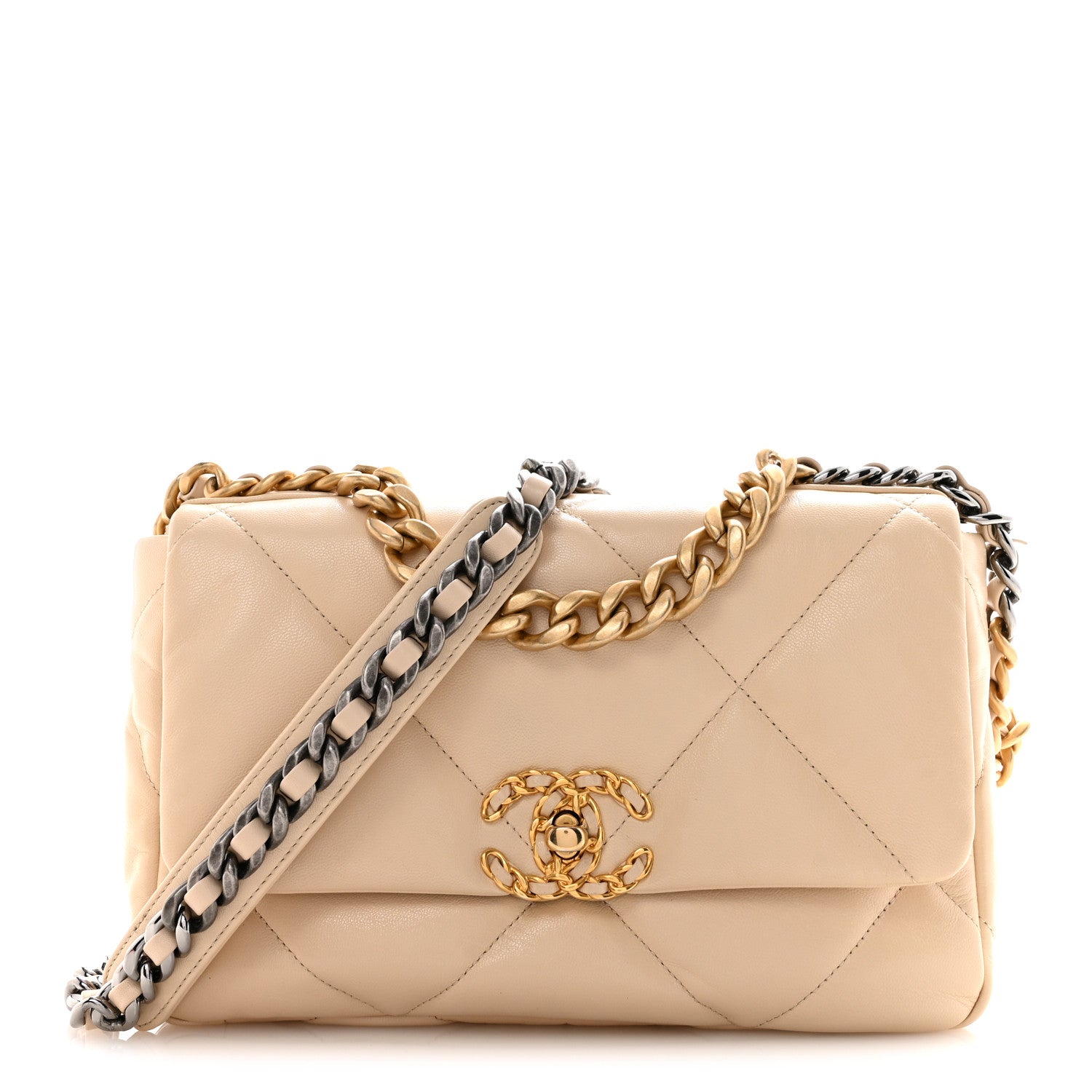 Chanel Goatskin Quilted Medium Chanel 19 Flap Beige