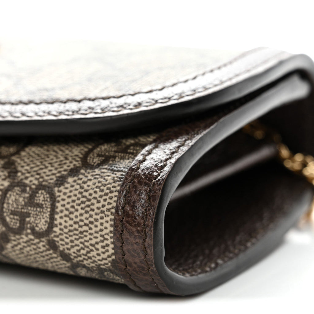 Gucci GG Supreme Monogram Textured Dollar Calfskin Blondie Continental Chain Wallet Beige Ebony New Acero