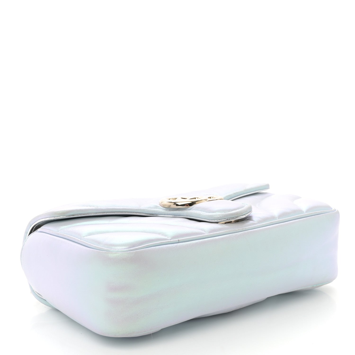Gucci Iridescent Nappa Chevron Matelasse Small GG Marmont Shoulder Bag Iridescent Snow Light Blue