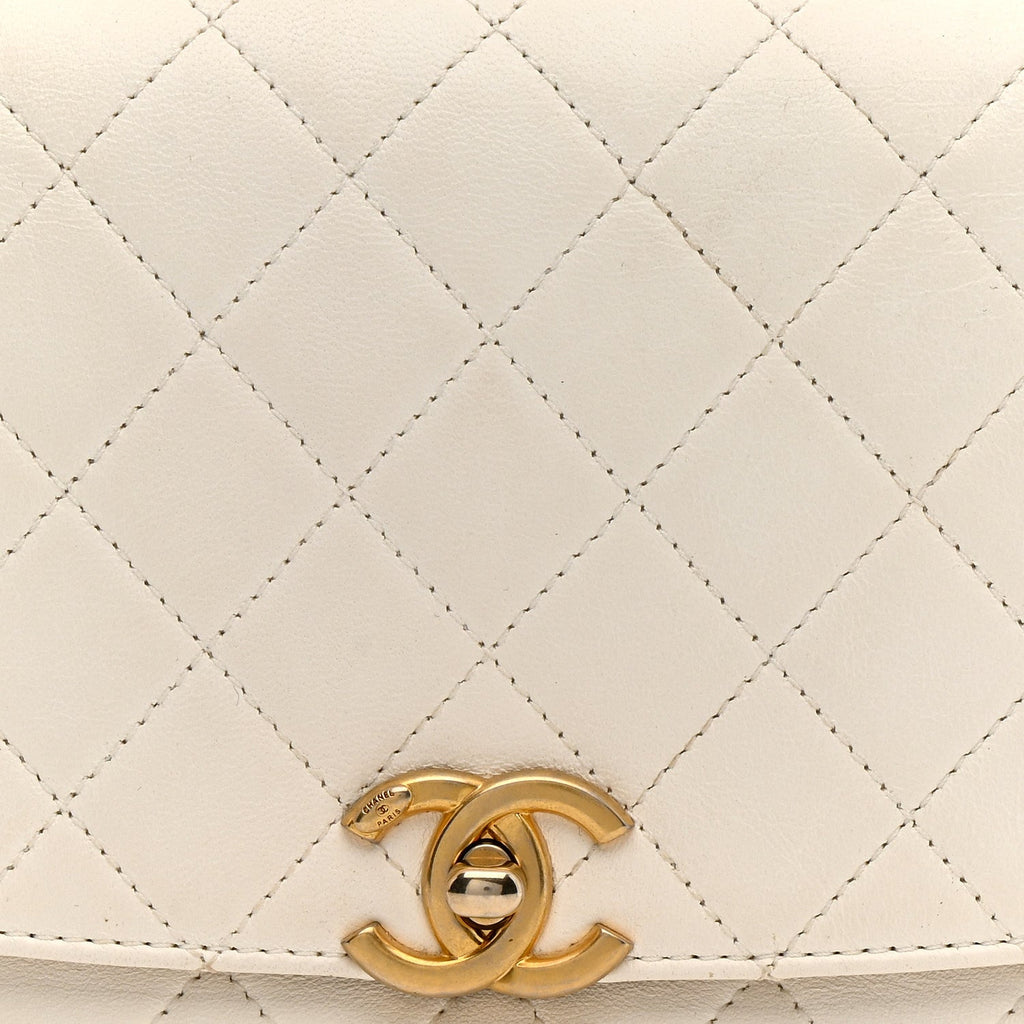 Chanel Lambskin Quilted La Parisienne Top Handle Flap White