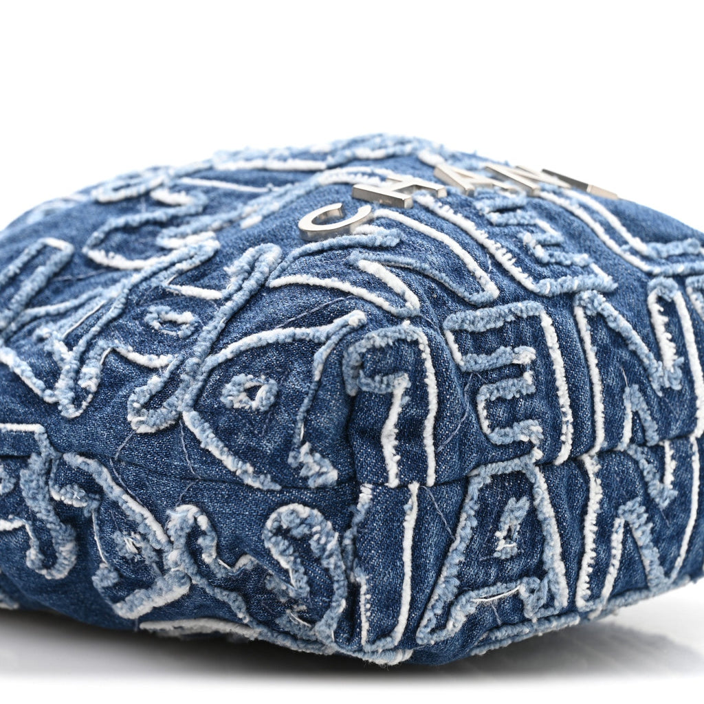 Chanel Washed Denim Logo Embroidered Mini Chanel 22 Blue