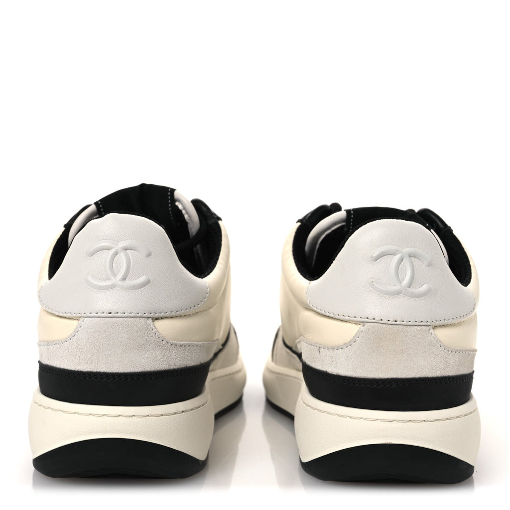 Lambskin Suede Calfskin Sneakers 40 Ivory White Black