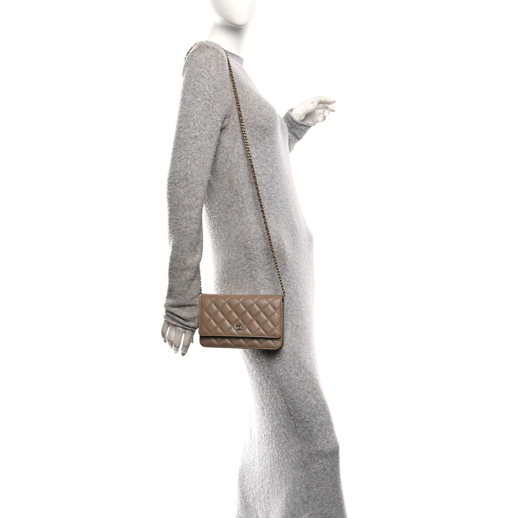 Chanel Caviar Quilted Wallet on Chain WOC Beige
