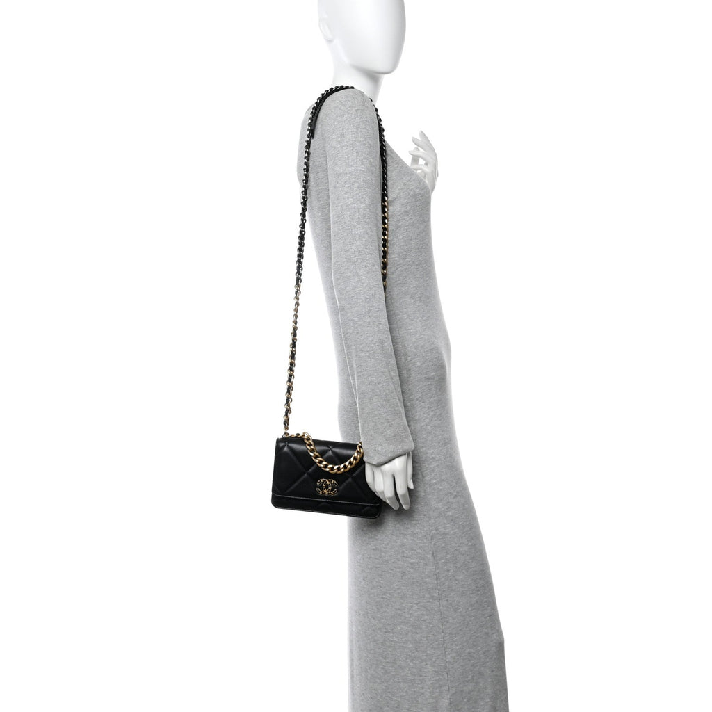 Chanel Lambskin Quilted Chanel 19 Wallet On Chain WOC Black