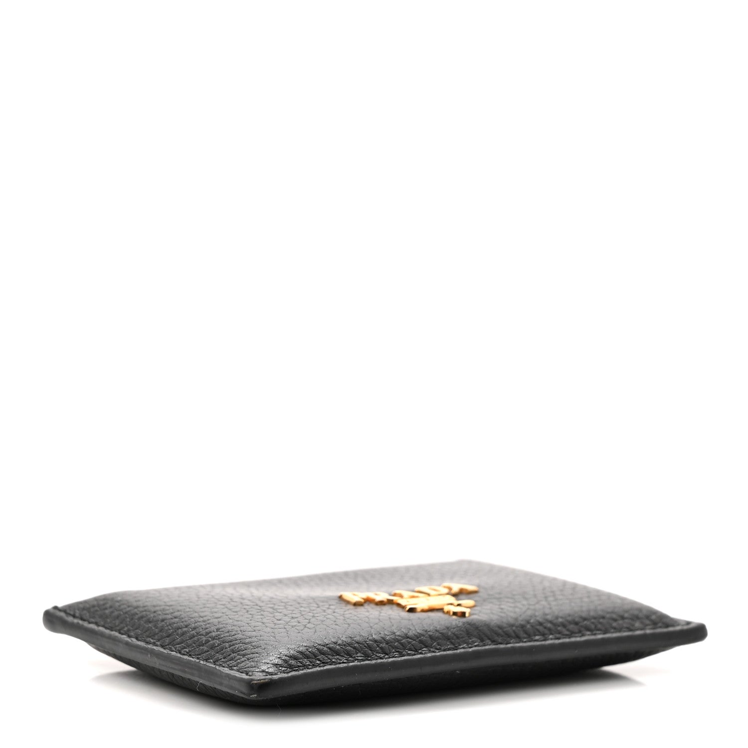 Prada Vitello Grain Metal Card Holder Black Fuoco