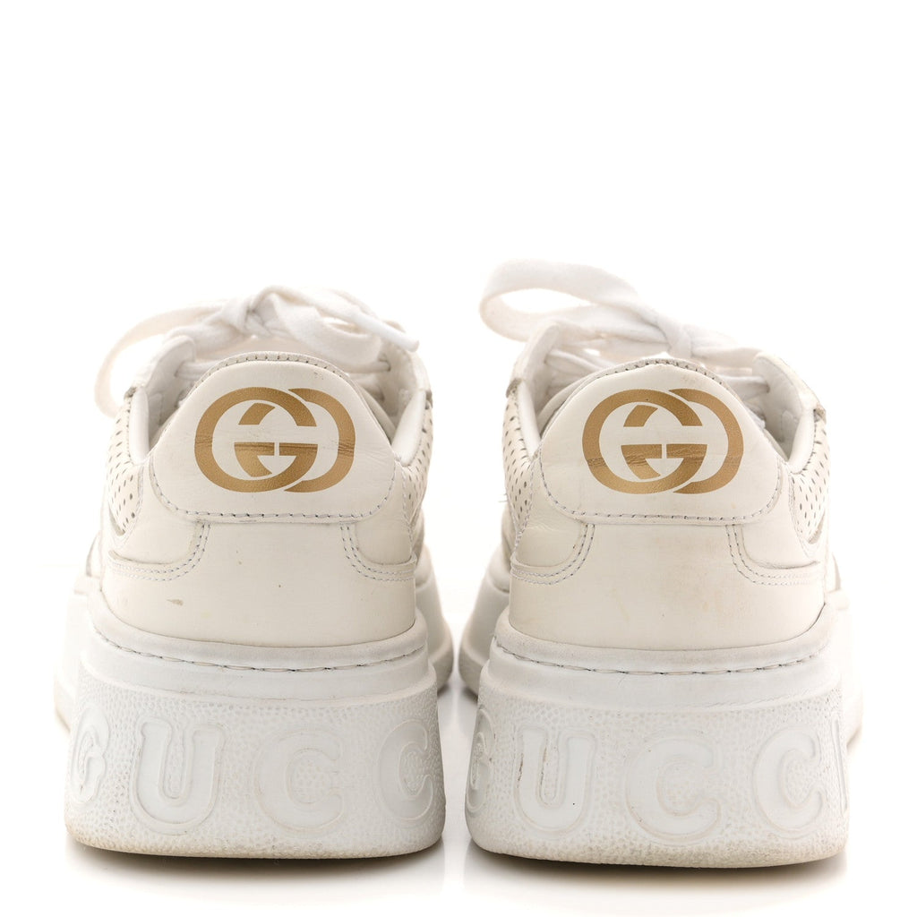 Gucci Calfskin GG Tennis Embossed Perforated Womens Platform 55mm Sneakers 37 Great White