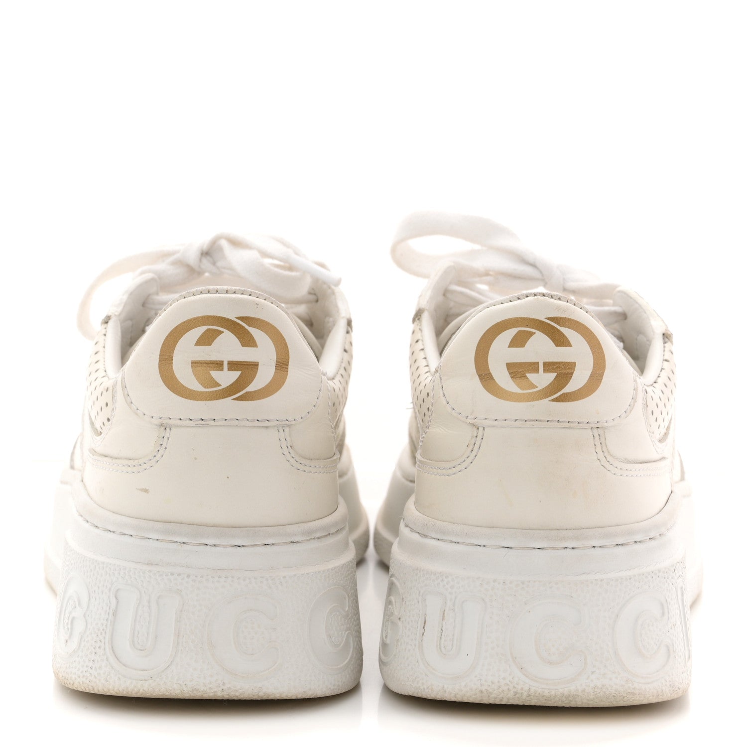 Gucci Calfskin GG Tennis Embossed Perforated Womens Platform 55mm Sneakers 37 Great White