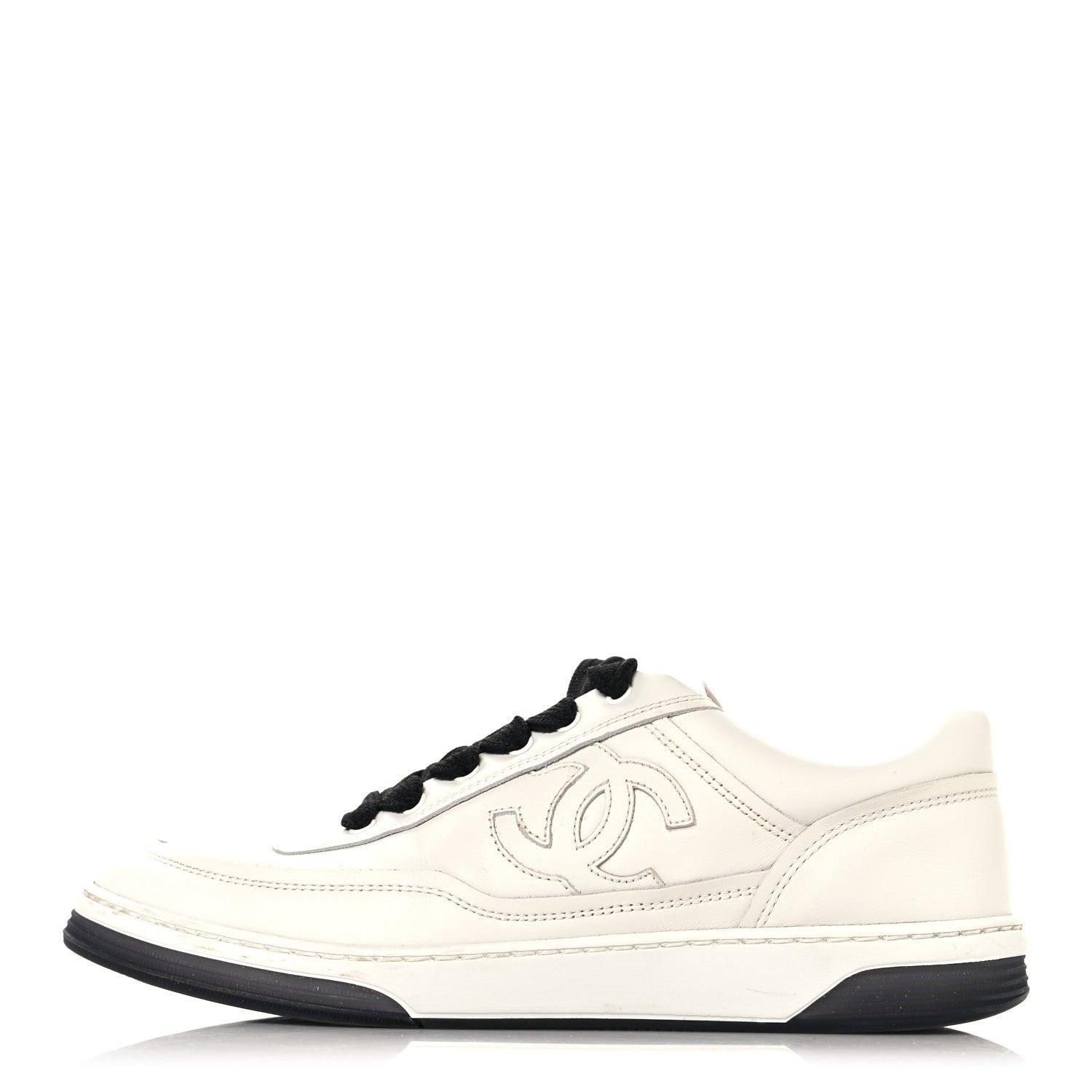 Calfskin CC Womens Sneakers 36 White Black