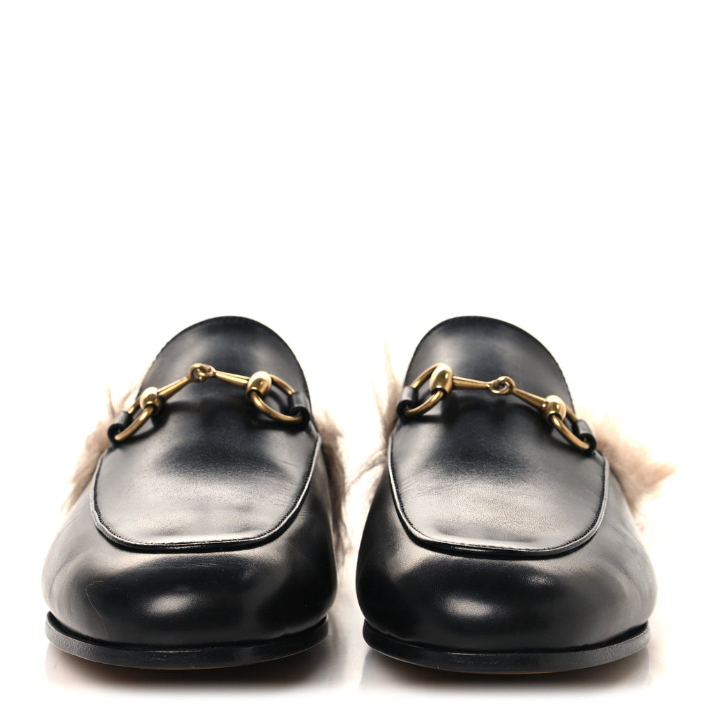 Gucci Calfskin Fur Womens Princetown Slippers 35 Black