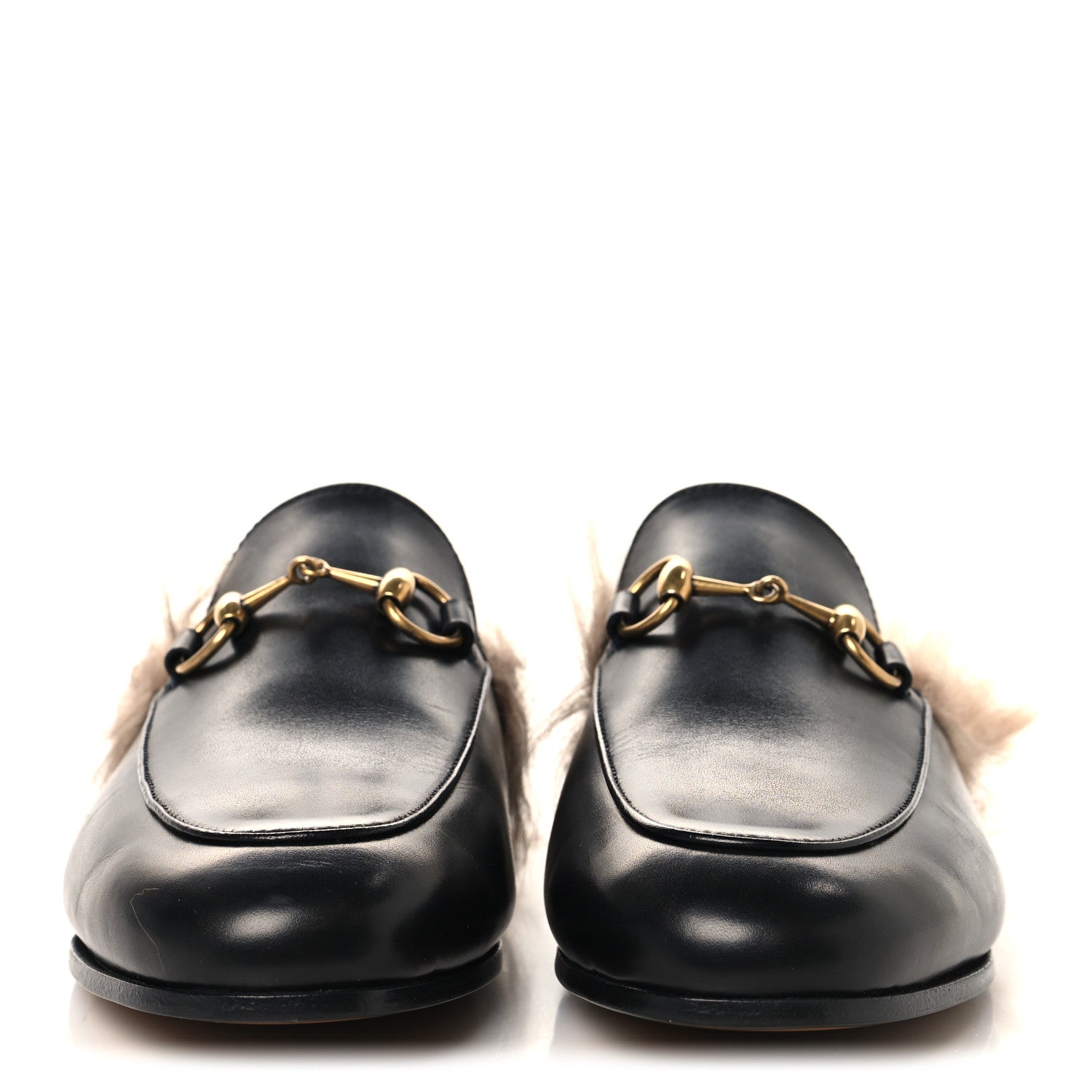 Gucci Calfskin Fur Womens Princetown Slippers 35 Black