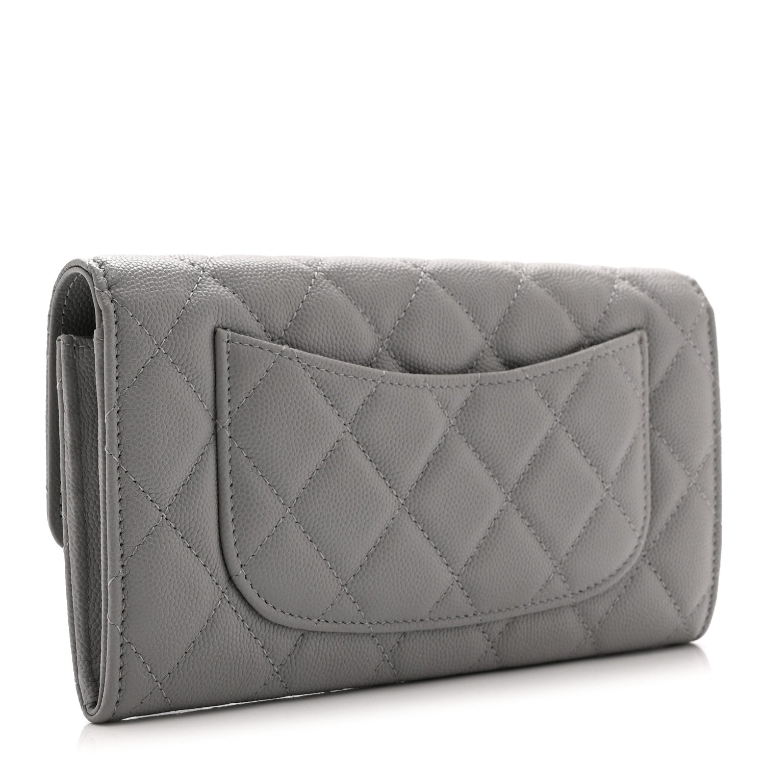 Caviar Quilted Large Gusset Flap Wallet Grey