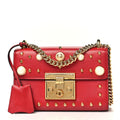 Gucci Calfskin Studded Small Padlock Shoulder Bag Hibiscus Red