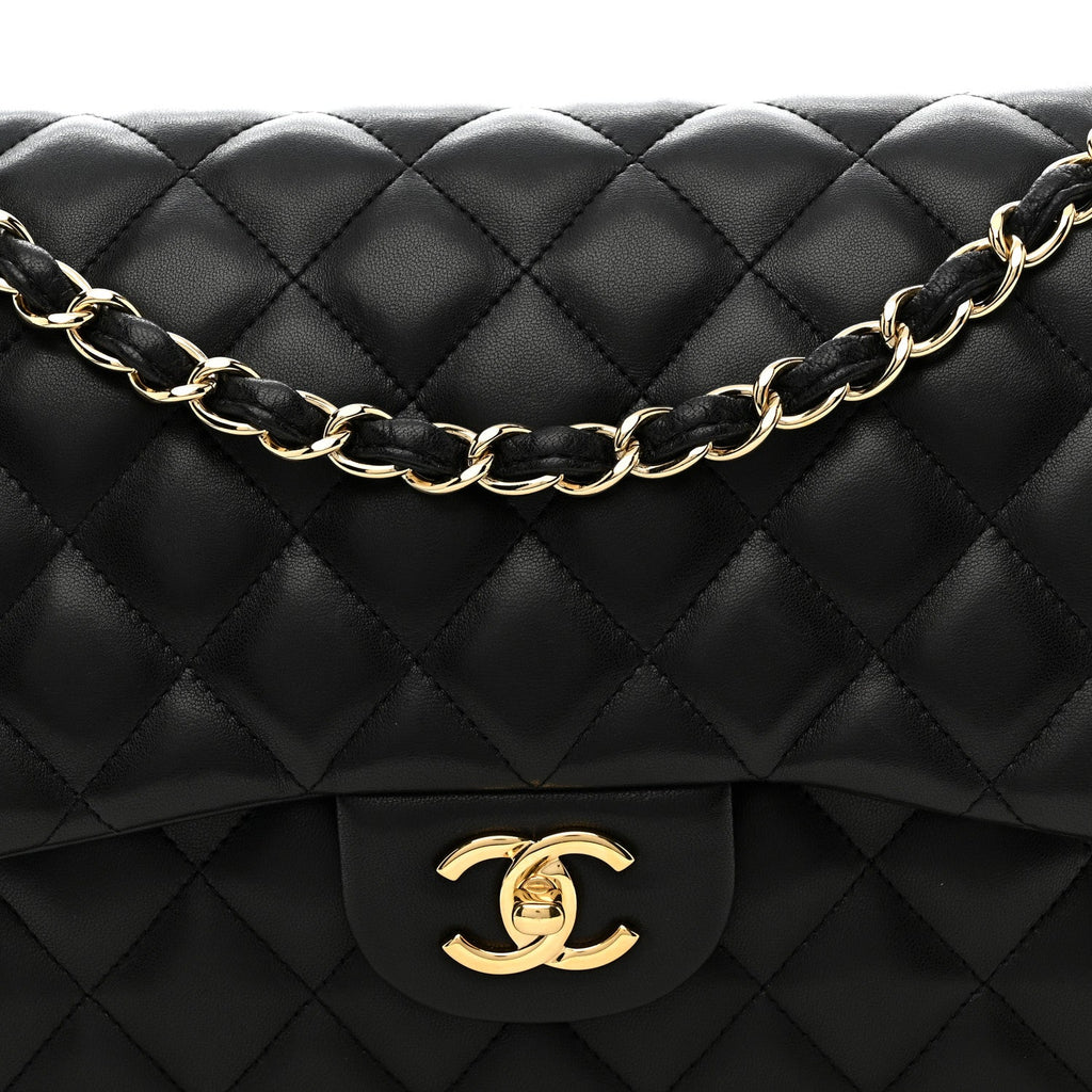 Chanel Lambskin Quilted Jumbo Double Flap Black