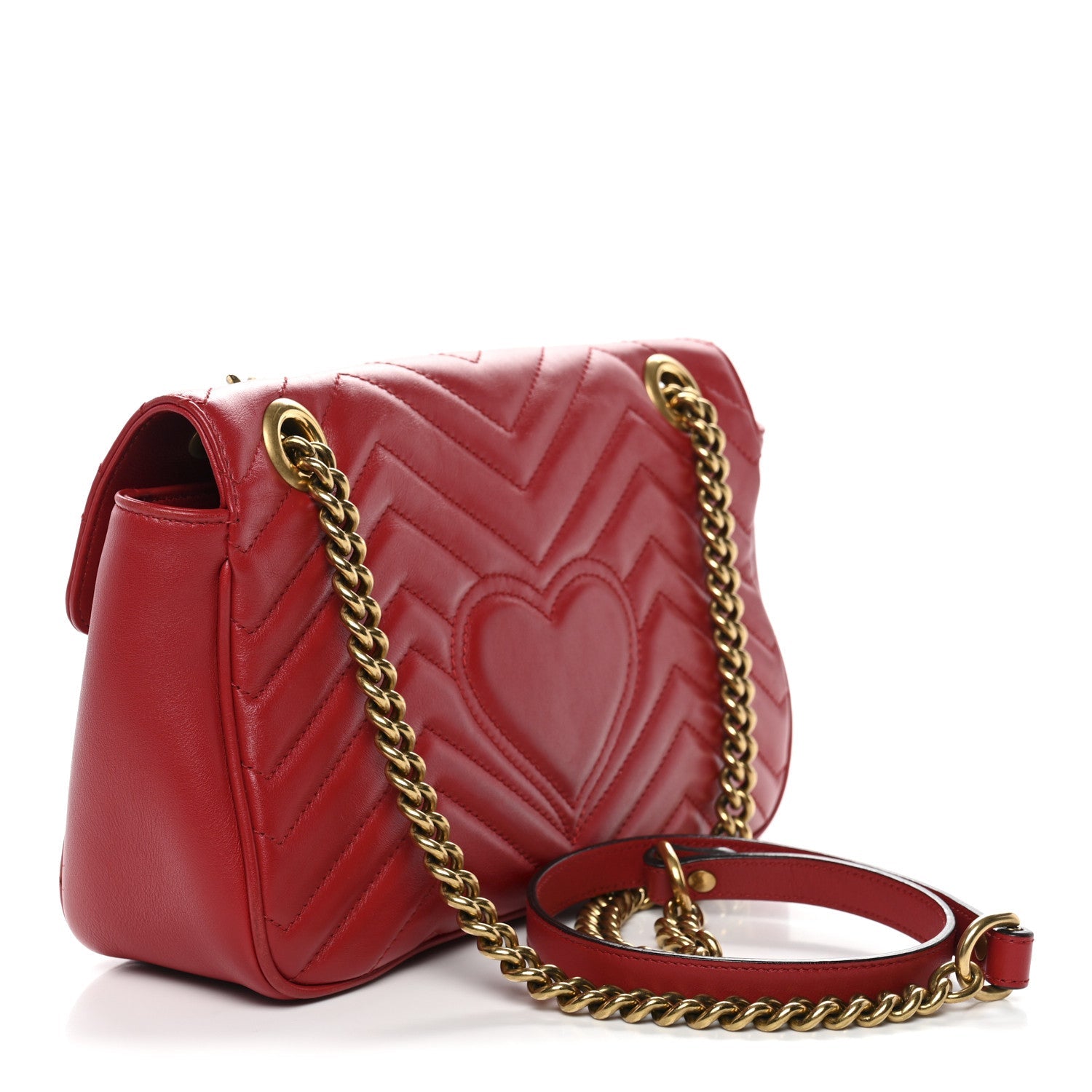 Gucci Calfskin Matelasse Small GG Marmont Shoulder Bag Hibiscus Red