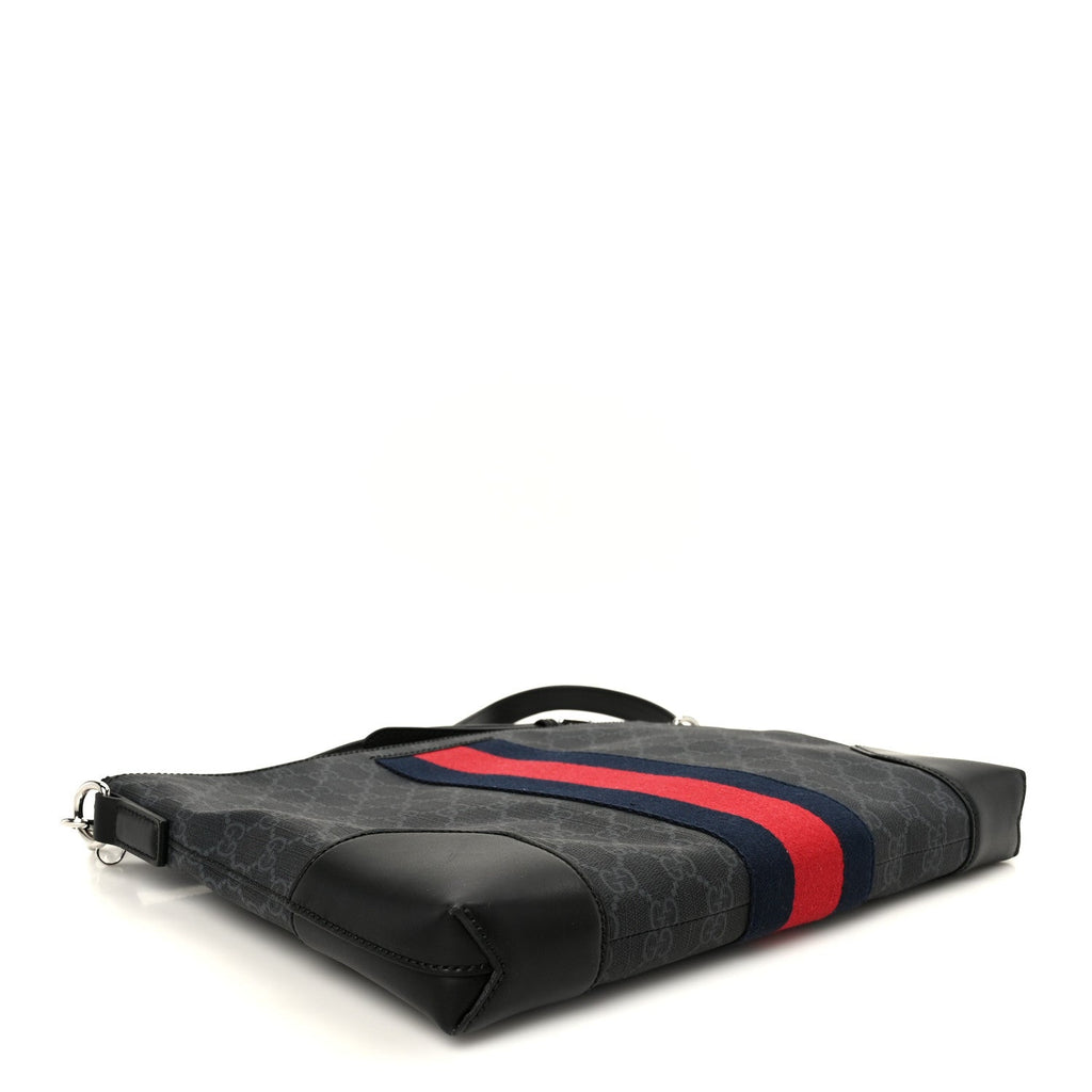 Gucci Soft GG Supreme Monogram Appia Calfskin Web East West Messenger Bag Black Grey