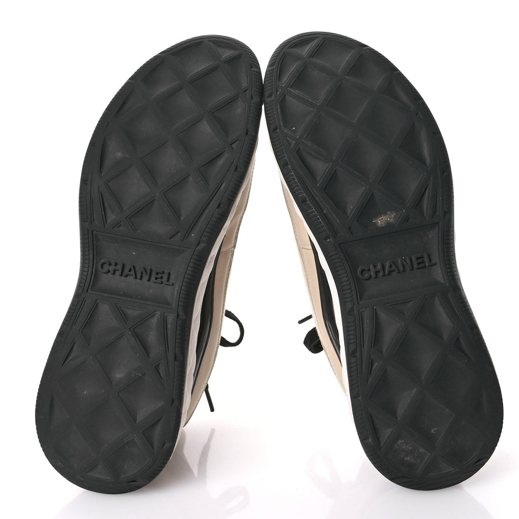 Chanel Velvet Calfskin Mixed Fibers CC Sneakers 40.5 Beige