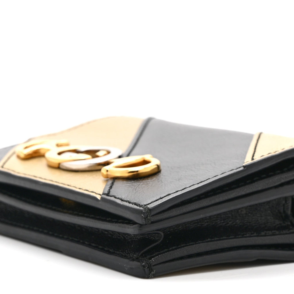 Gucci Calfskin Diagonal Striped Zumi Chain Card Case Wallet Black Beige