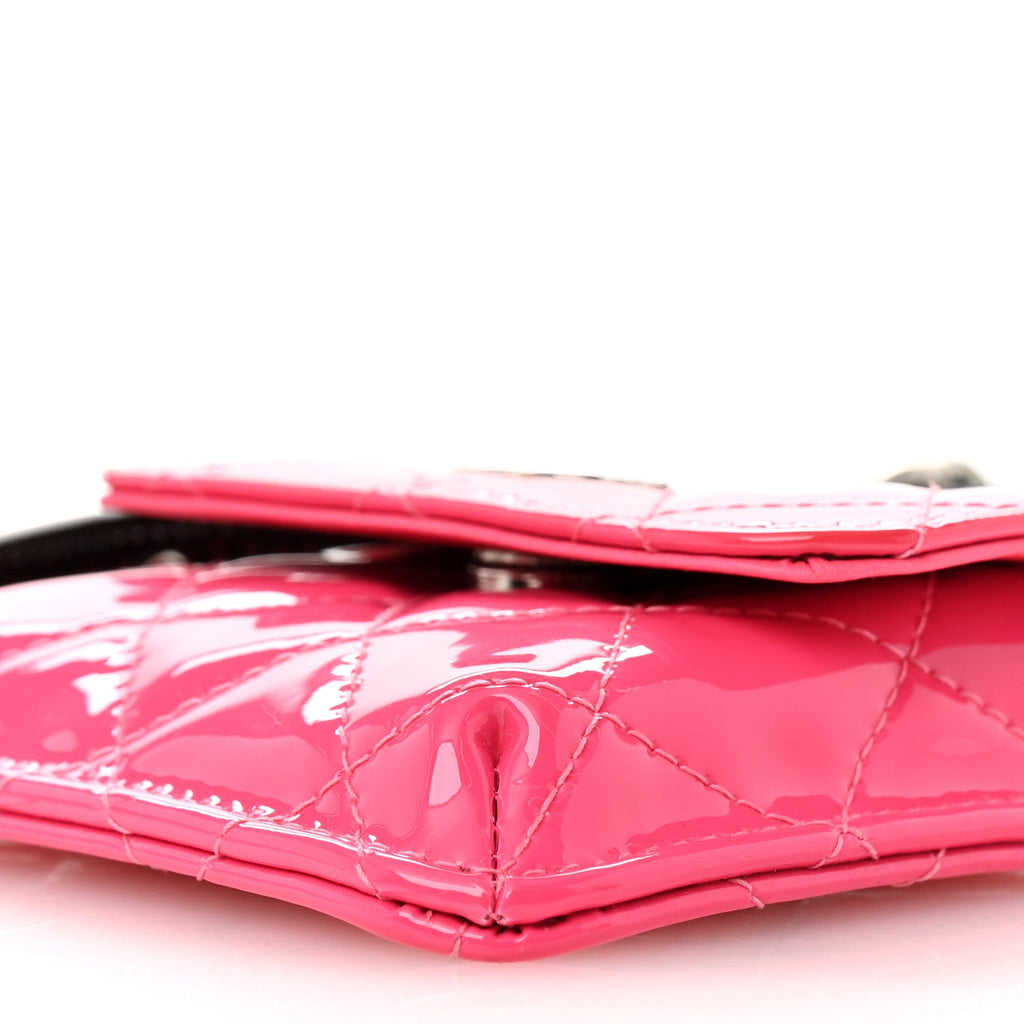 Patent Quilted Belt In Love Double Mini Flap Waist Bag Black Pink