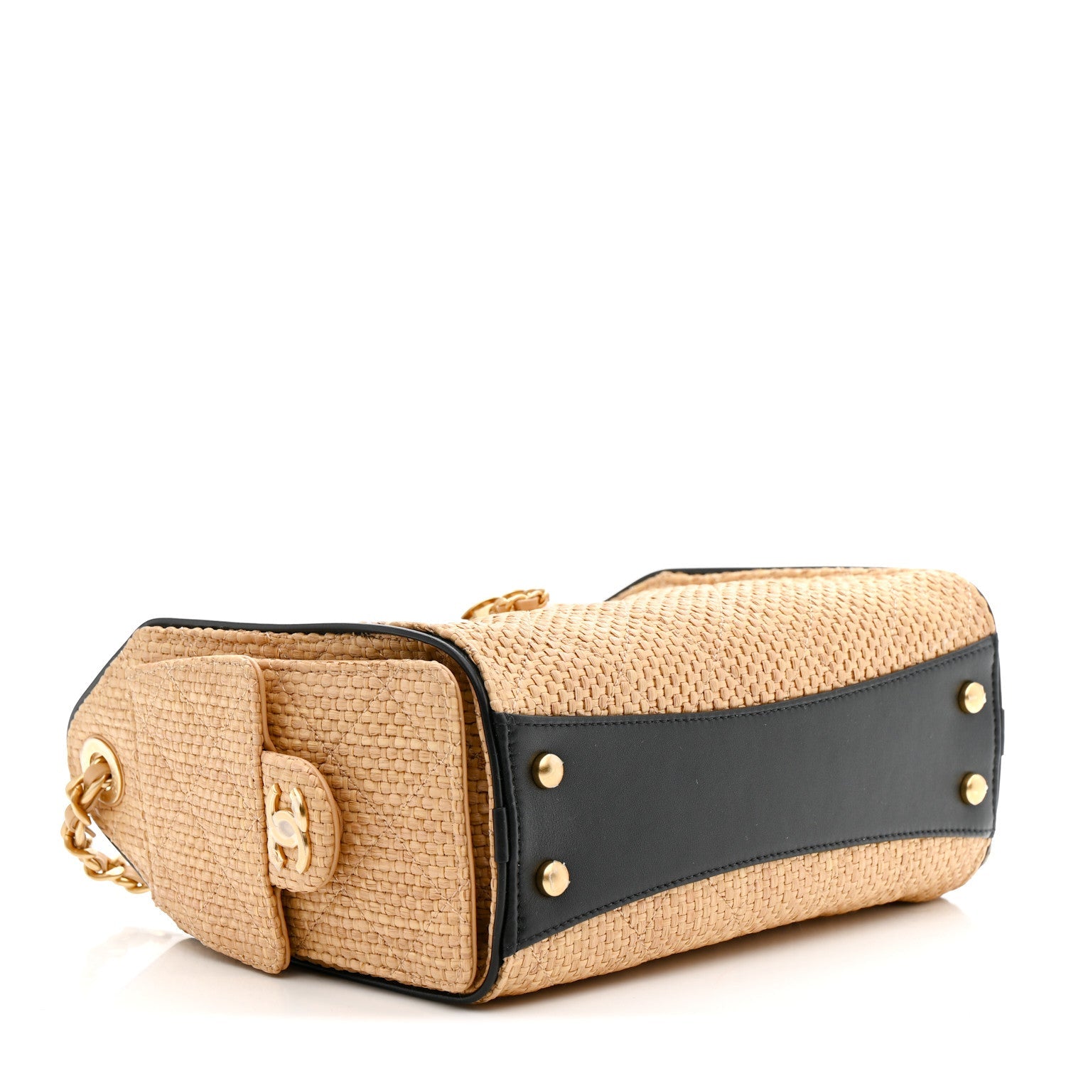 Chanel Braided Raffia Calfskin Quilted Mini Chanel 25 Handbag Beige Black