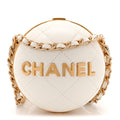 Chanel Lambskin Quilted Sphere Minaudiere Chain Clutch White