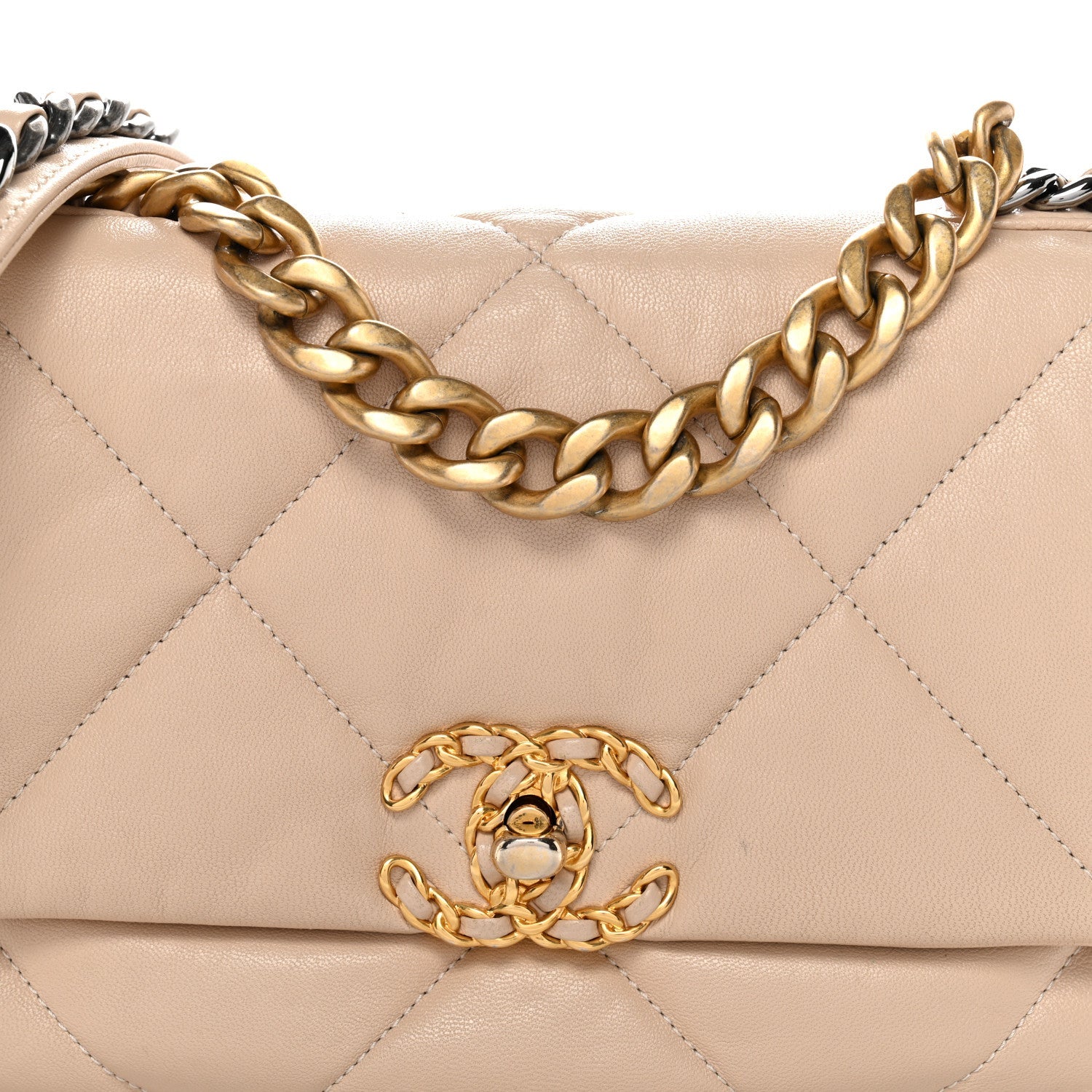 Chanel Lambskin Quilted Medium Chanel 19 Flap Beige