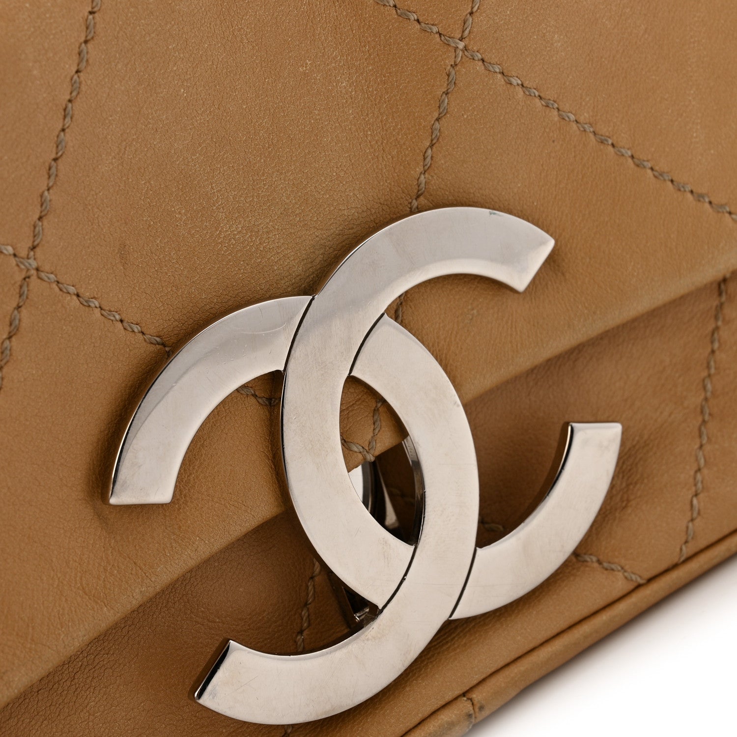 Chanel Lambskin Diamond Stitched CC CC East West Flap Beige