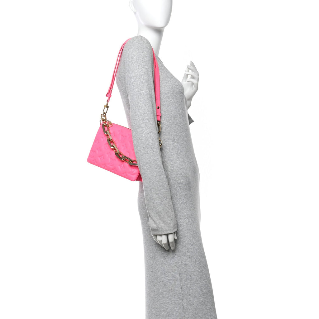Louis Vuitton Calfskin Embossed Monogram Coussin BB Rose Fluo