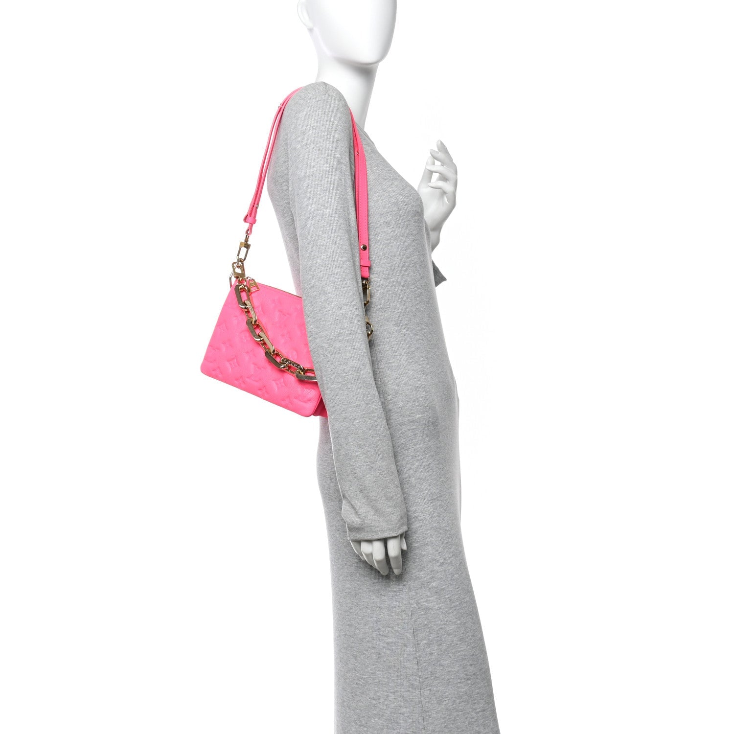 Louis Vuitton Calfskin Embossed Monogram Coussin BB Rose Fluo