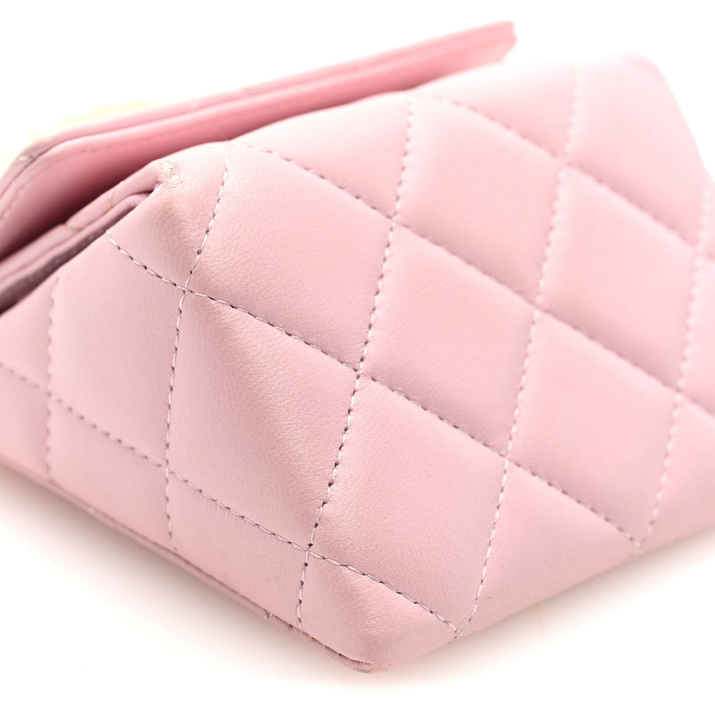 Chanel Lambskin Quilted Pearl Pyramid Clutch With Chain Pink