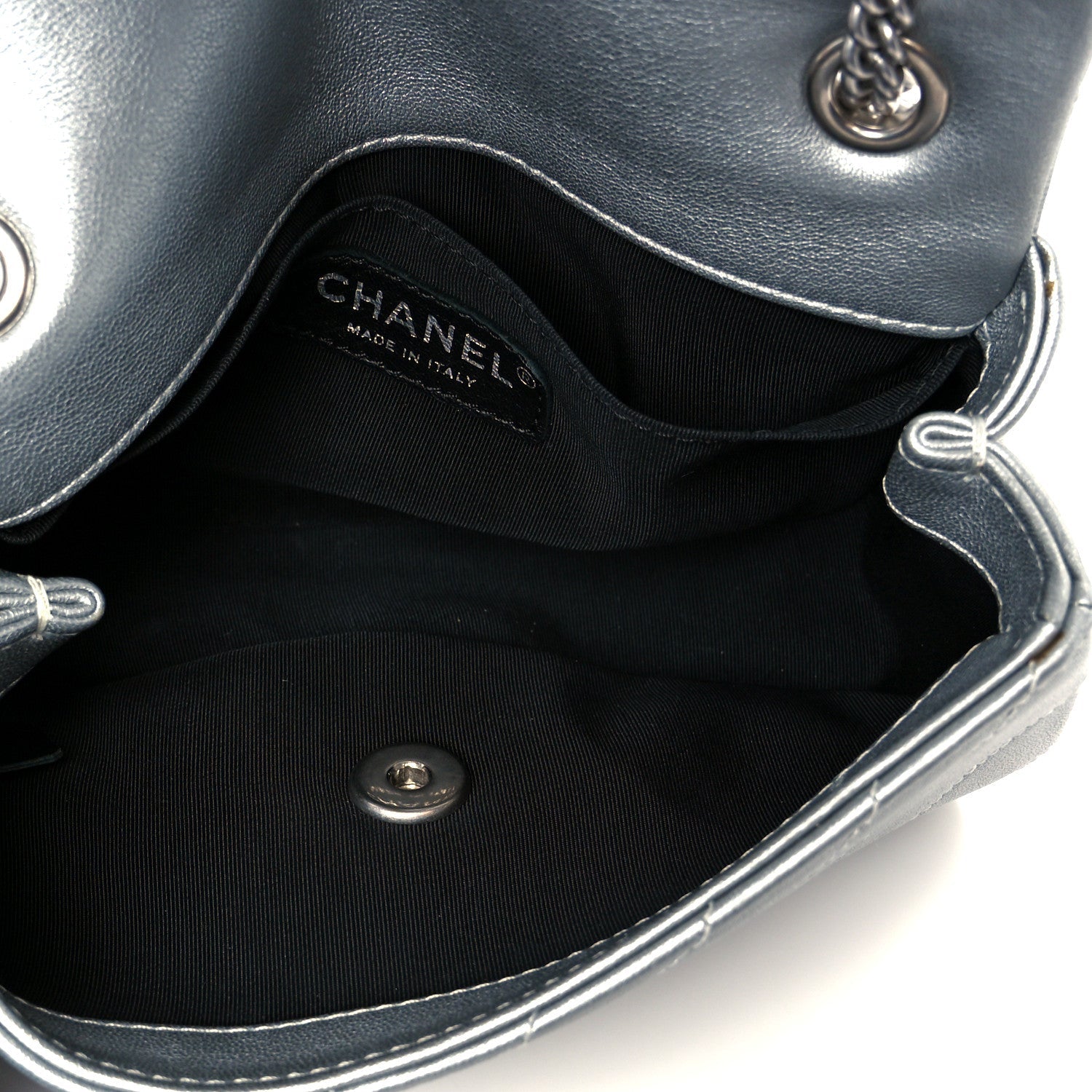 Chanel Metallic Lambskin Chevron Quilted Mini Rectangular Flap Silver