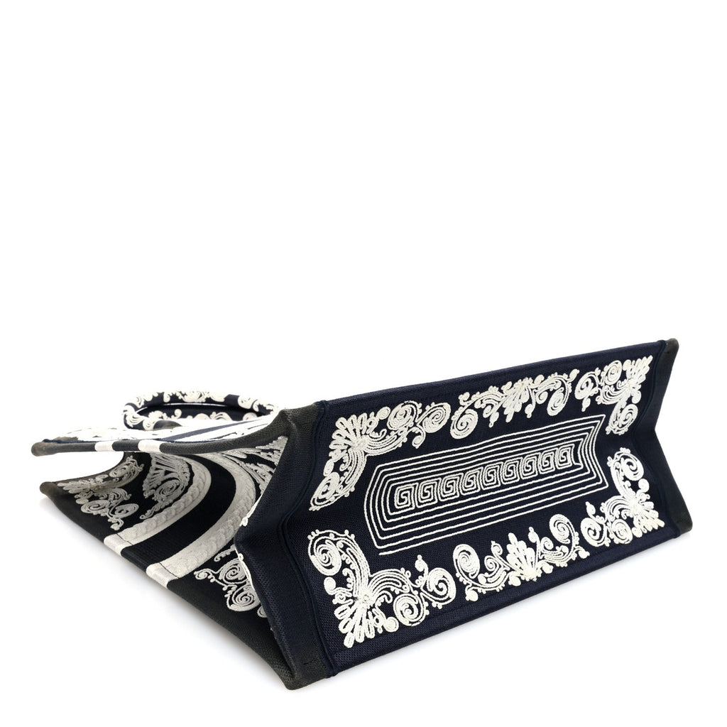 Christian Dior Canvas Embroidered Cornely Book Tote Blue White