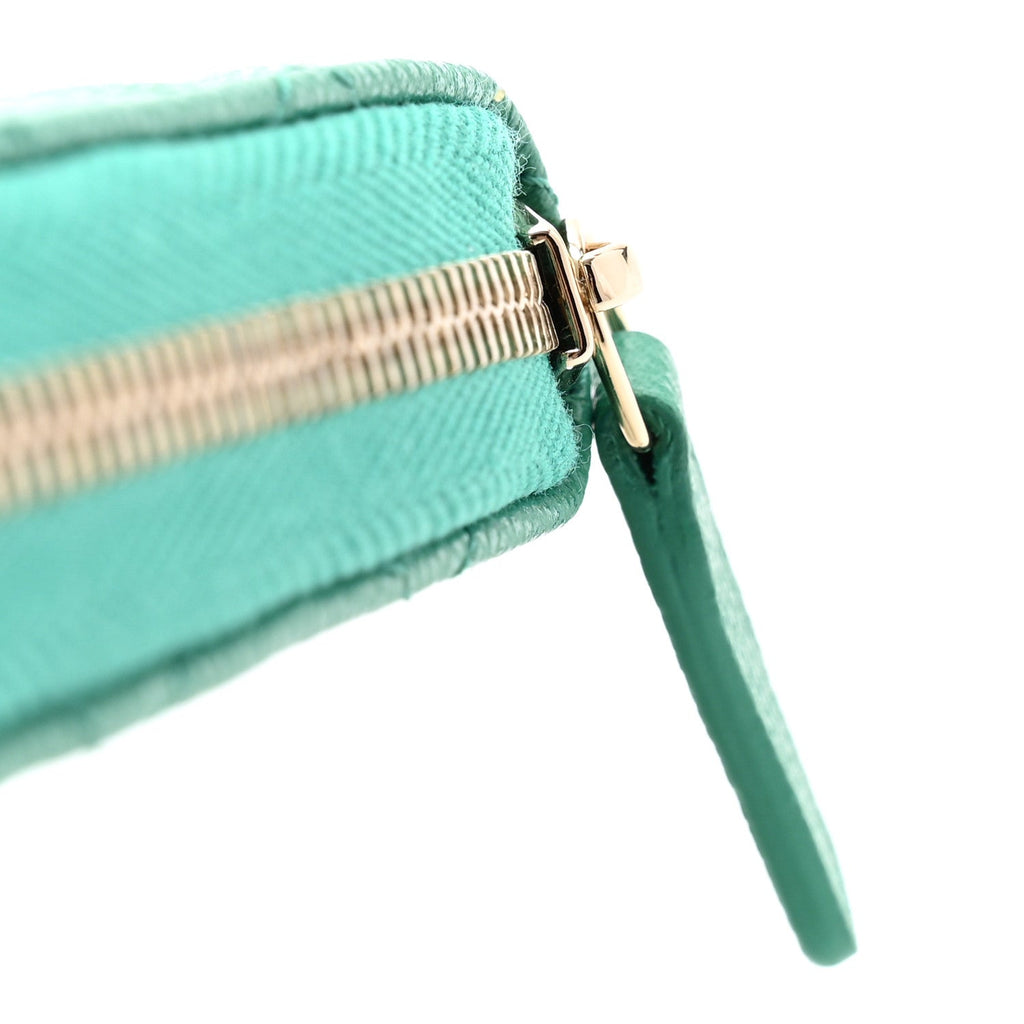 Caviar Quilted Perforated CC Long Zipped Wallet Green