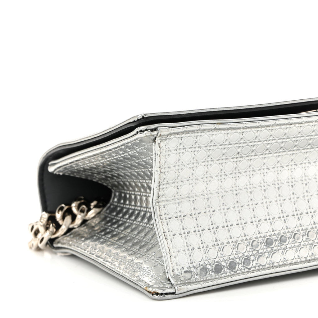 Christian Dior Metallic Patent Micro-Cannage Small Diorama Flap Bag Silver