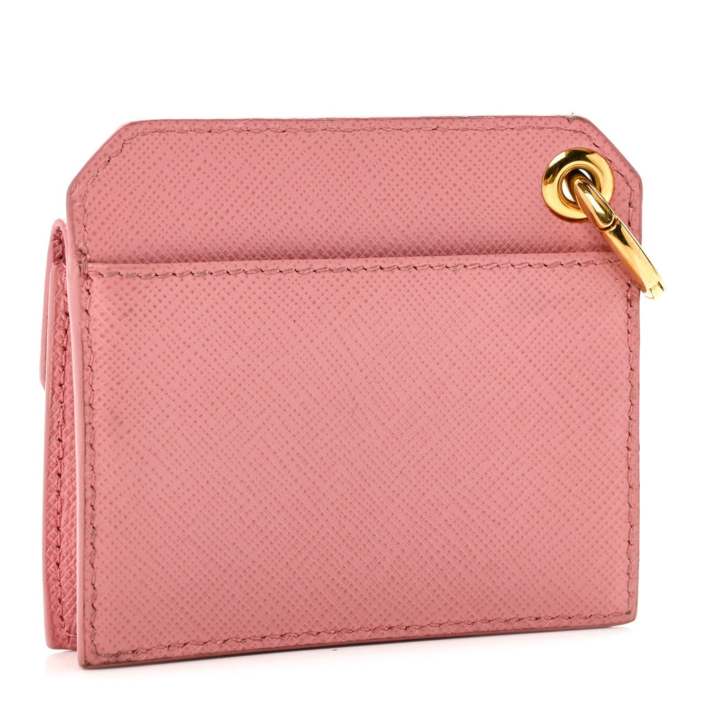 Prada Saffiano Key Ring Card Holder Wallet Petalo